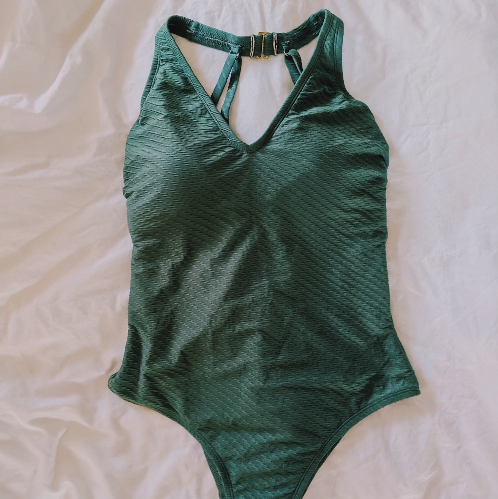 Green Ribbed One Piece Swimsuit